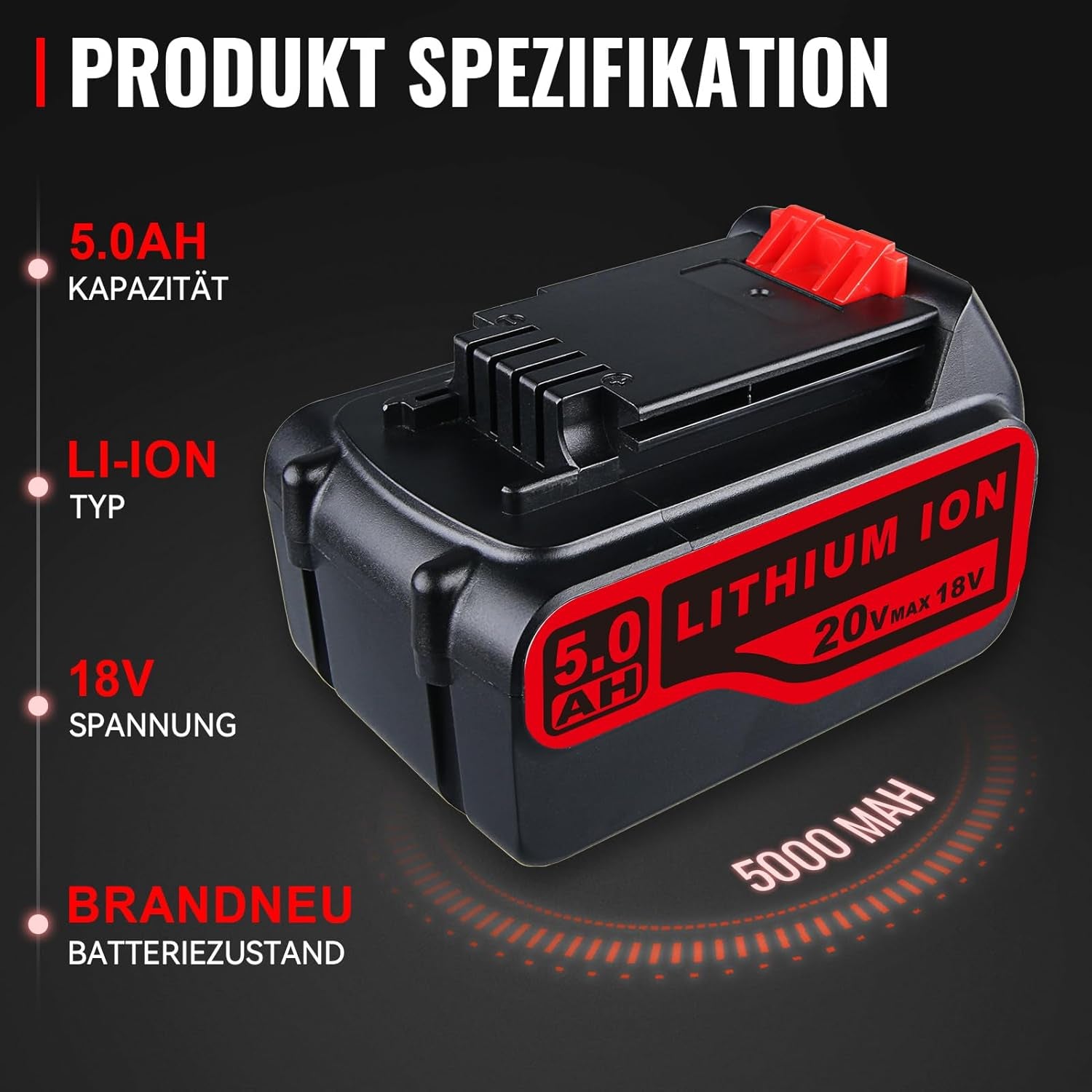 LB2X4020 5,0Ah Ersatzakku Für Black+Decker 18V Akku 20V Max Li-Ion Kompatibel Mit Black & Decker 18V/20V Maxlb20 LBX20 LBXR20 LBXR2020-OPE LBXR20B-2 LST220 BL1518 BL2018 GKC1825L GTC1850L20