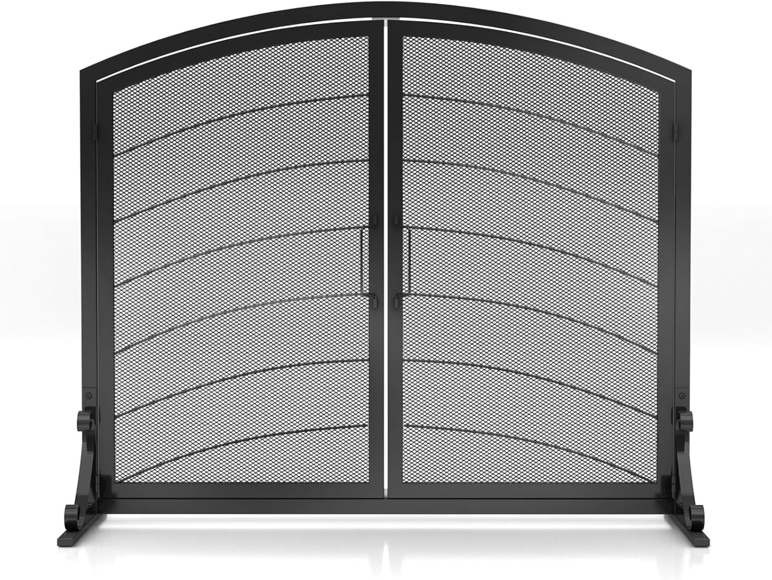SCENDOR GARDEN Kaminabdeckung Schmiedeeisen 99CM (L) X 83.6CM (H) Moderner Stilvoller Faltbarer Sicherheits-Kaminzaun Funkenabweiser Schwarz