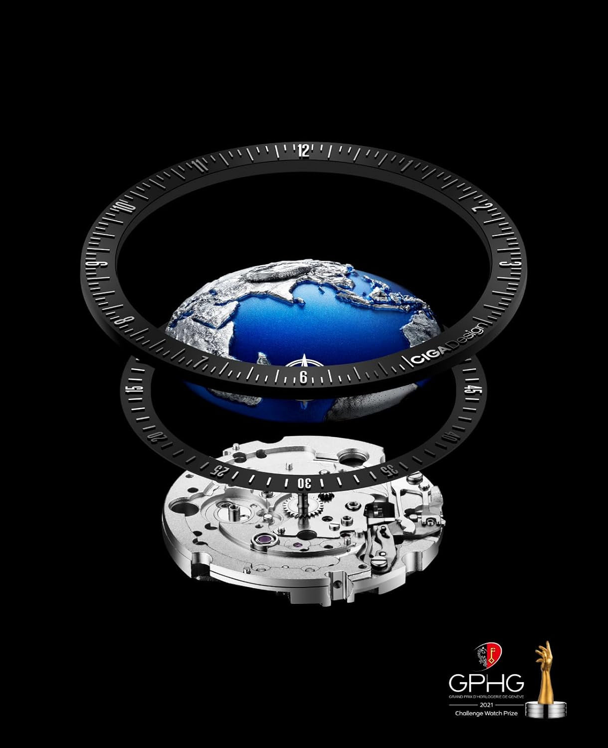 CIGA Design Automatik Uhr Herren - Blue Planet Armbanduhr Edelstahl/Titan/Keramik Mit Fluorkautschuk Armband