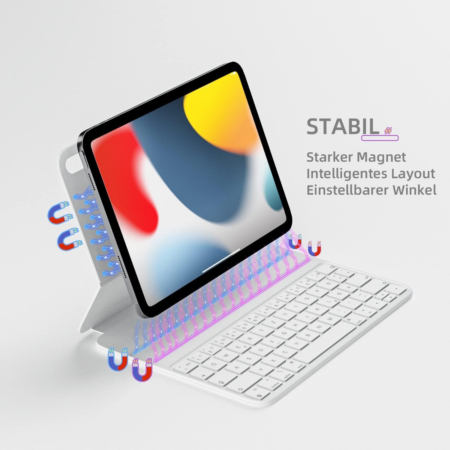 HOU Slim Bluetooth Tastatur Hülle Für Ipad 11. Generation 2025 (A16) & 10. Generation 2022, Kunstleder-Optik Hülle Mit Tastatur, Ergonomischer Winkel, QWERTZ, Weiß