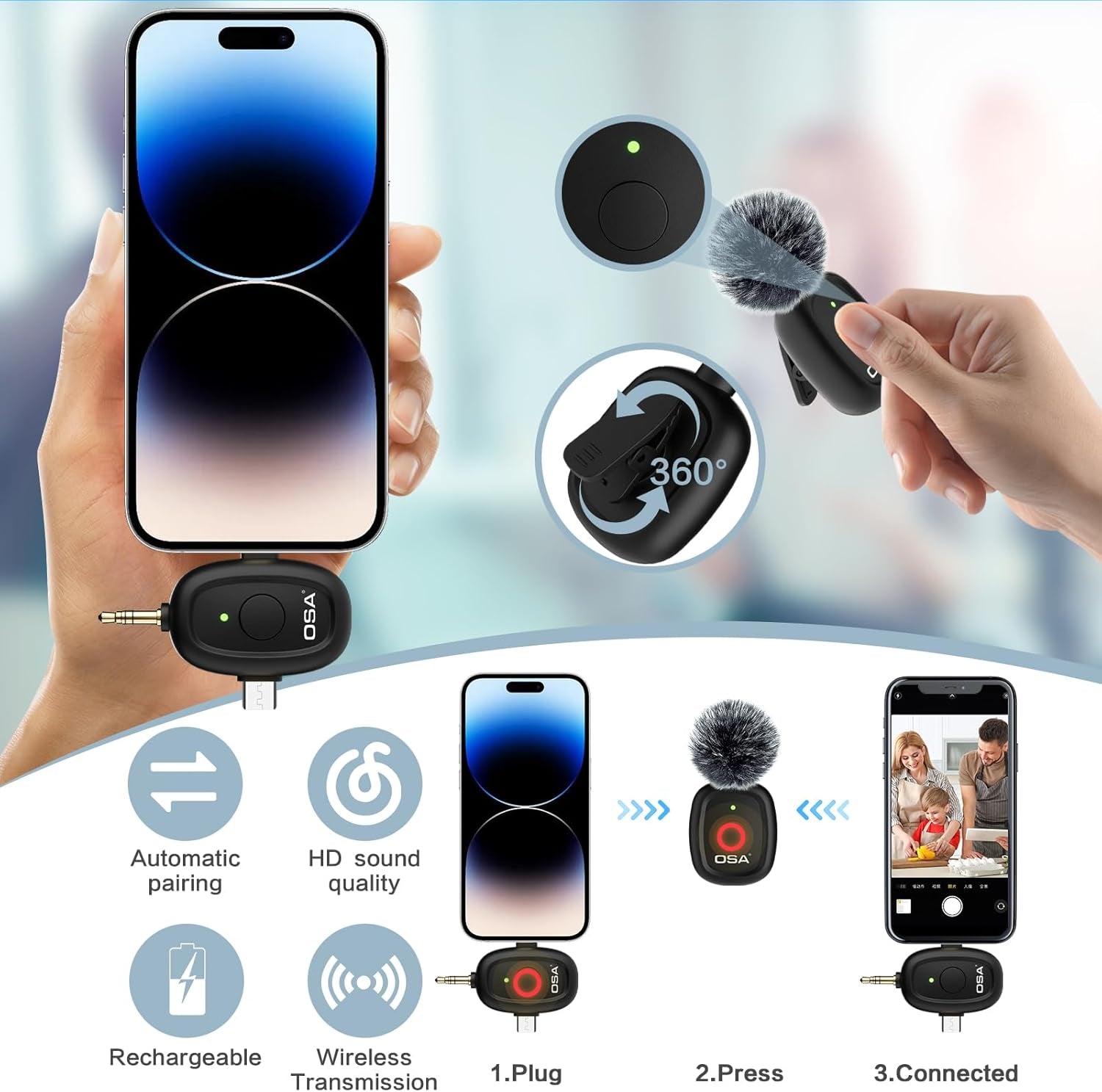 Mini Wireless Lavalier Mikrofon Für Kamera Und Computer, Arbeitszeit Bis Zu 9 Stunden, Mit Abgestufter Rauschunterdrückung, Geeignet Für Tiktok