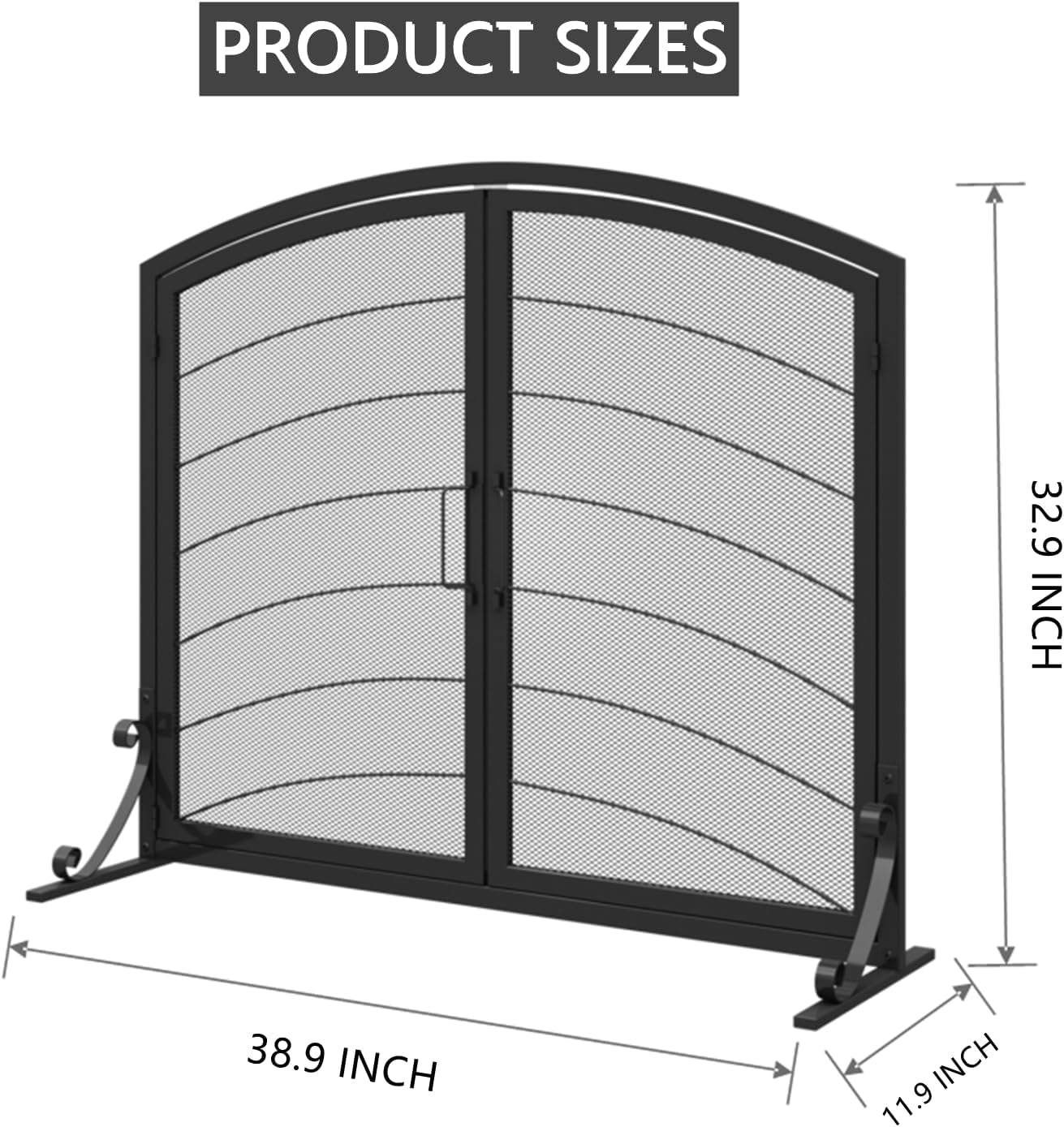 SCENDOR GARDEN Kaminabdeckung Schmiedeeisen 99CM (L) X 83.6CM (H) Moderner Stilvoller Faltbarer Sicherheits-Kaminzaun Funkenabweiser Schwarz