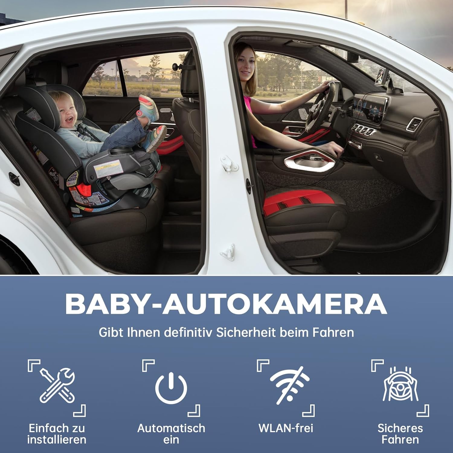 Baby Auto Kamera HD 1080P, 4,3'' Rücksitzkamera Mit Monitor, USB Plug-And-Play, Autospiegelkamera Nachtsicht Auto Spiegel Display Klare Sicht Für Den Rücksitz