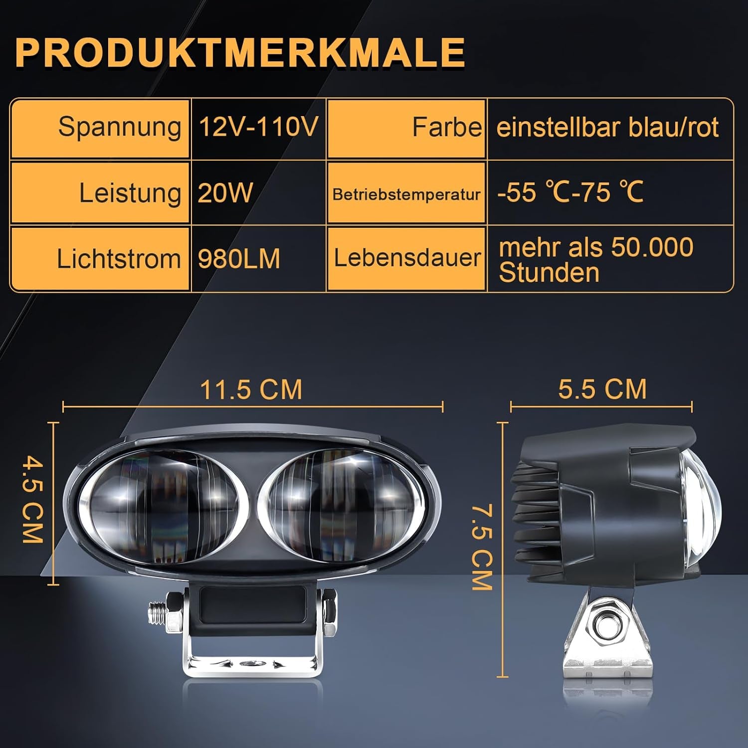 Dinfu 2Pcs 30W LED Gabelstapler Leuchtet Seitenleuchten Warnscheinwerfer Sicherheitswarnleuchte 12-80V Staplerwarnleuchte Für Autos Stapler Fahrzeug Rückwärtsfahre