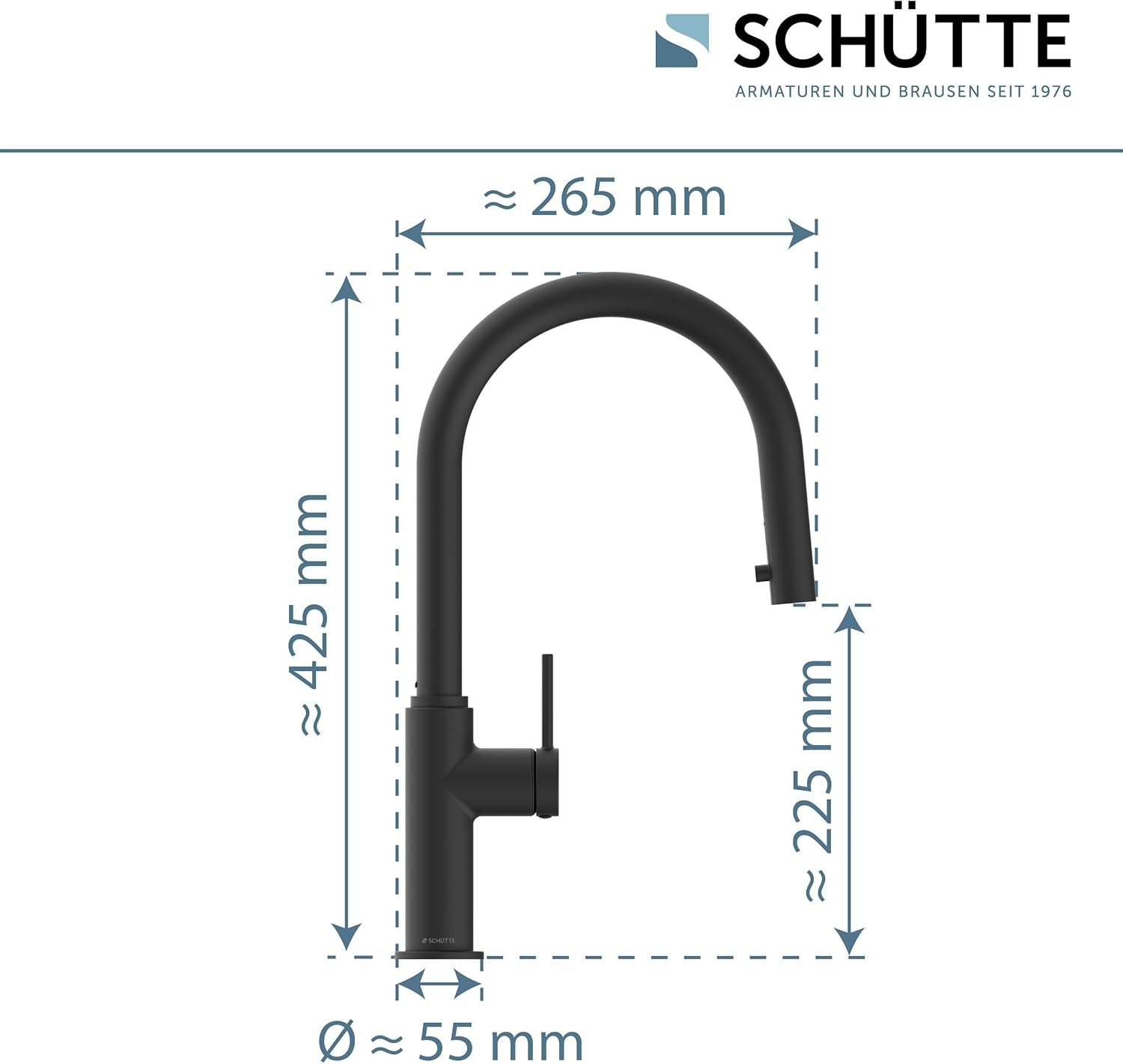 SCHÜTTE 79566 Blackpool Küchenarmatur Mit Ausziehbarer Geschirrbrause, 360 Grad Wasserhahn Für Die Küche, Mischbatterie Mit Einhebelmischer, Spültischarmatur Mit Brause Ausziehbar in Schwarz