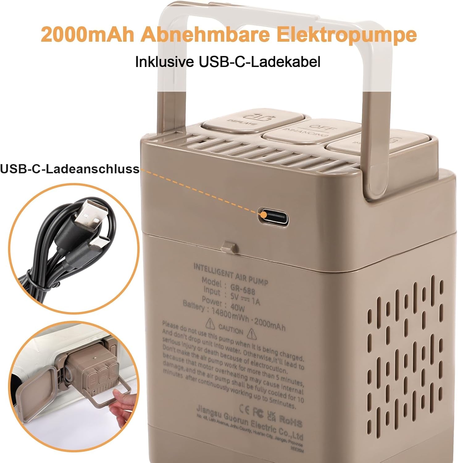 KMZ Suv-Luftmatratze Mit Eingebauter Pumpe Und 2 Kissen, Dickes Flockiertes PVC, Schnelle 90-Sekunden-Inflation, Tragbare Und Langlebige Auto-Luftmatratze Für Camping, Reisen, LKW