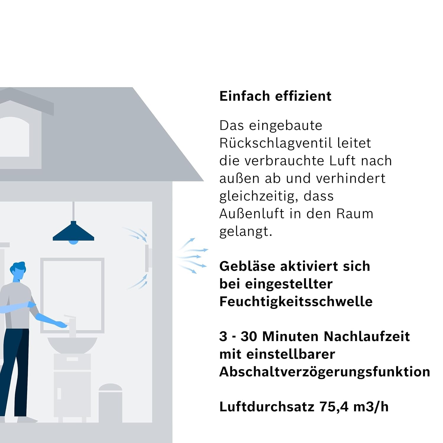 Bosch - Leiser Badlüfter 1900 DH W100 - Mit Feuchtigkeitssensor