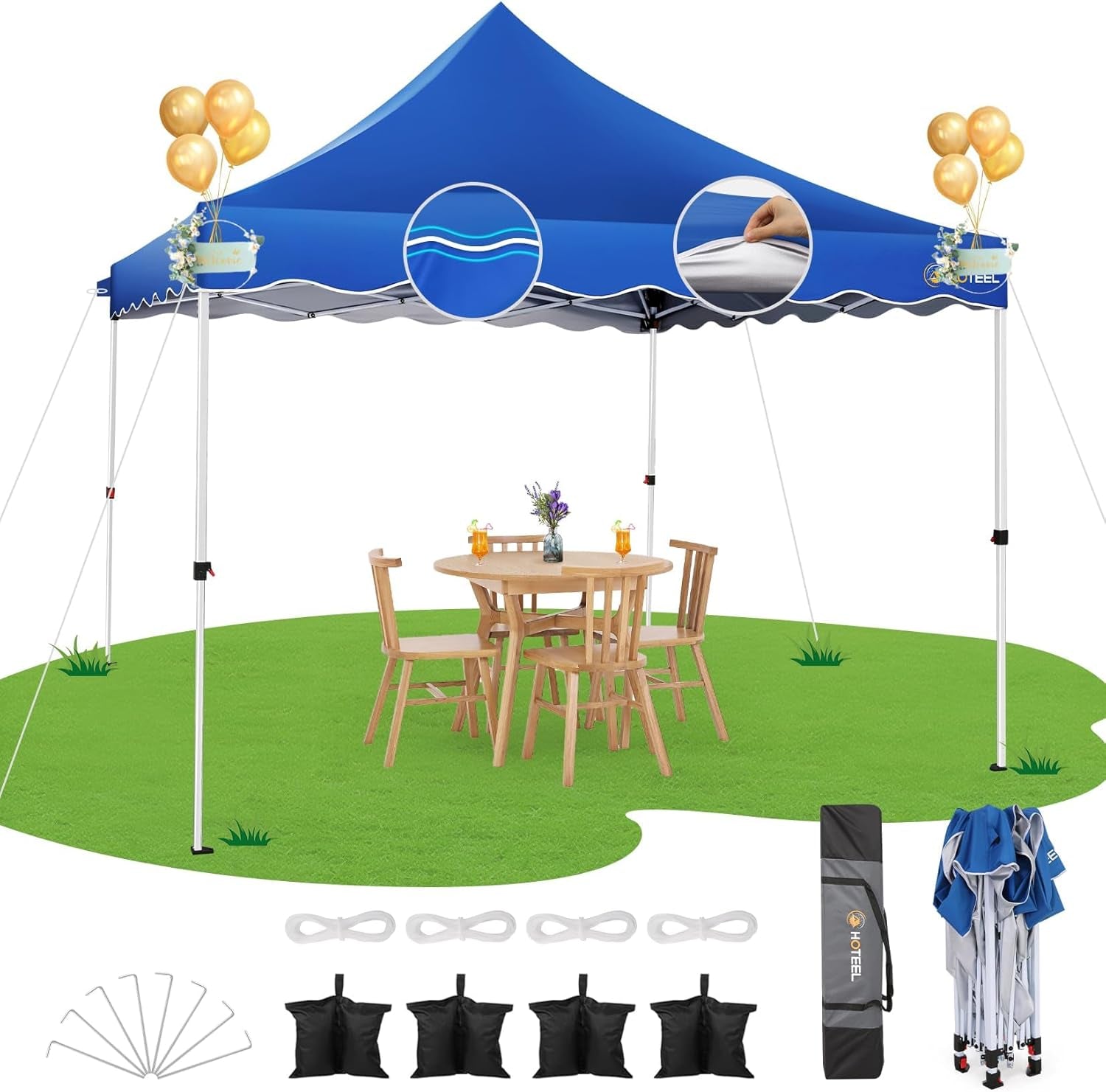 Hoteel Pop-Up-Zelt Für Partys Mit 4 Sandsäcken, 4 Seilen, 4 Heringen Und Gewelltem Rand, Ez-Setup Für Eine Person, Verdickte 0,6 Mm Kreuzrohre Für Zusätzliche Höhe, 310 Cm Modell Für Reichlich