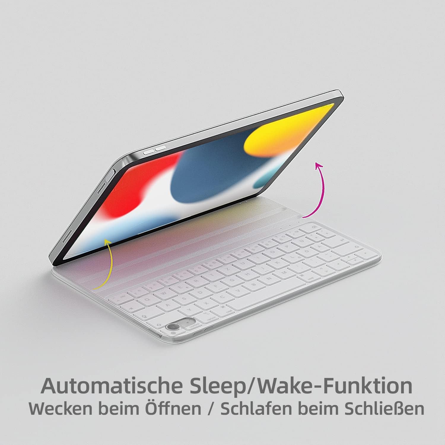 HOU Slim Bluetooth Tastatur Hülle Für Ipad 11. Generation 2025 (A16) & 10. Generation 2022, Kunstleder-Optik Hülle Mit Tastatur, Ergonomischer Winkel, QWERTZ, Weiß