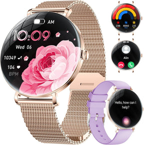 LIGE 2025 Smartwatch Damen, 1,43" HD AMOLED Kreisbogen Display Roségold Armbanduhr Mit Telefonfunktion, Menstruationszyklus/Herzfrequenz, IP68 Wasserdicht 120+ Sportmodi Sportuhr Für Andriod Ios