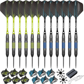 Dartpfeile Mit Metallspitze,12 Stück Steeldarts, 12 Aluminium Schaft Mit 24 Flights,Darts Zubehör. Profi Dartpfeile