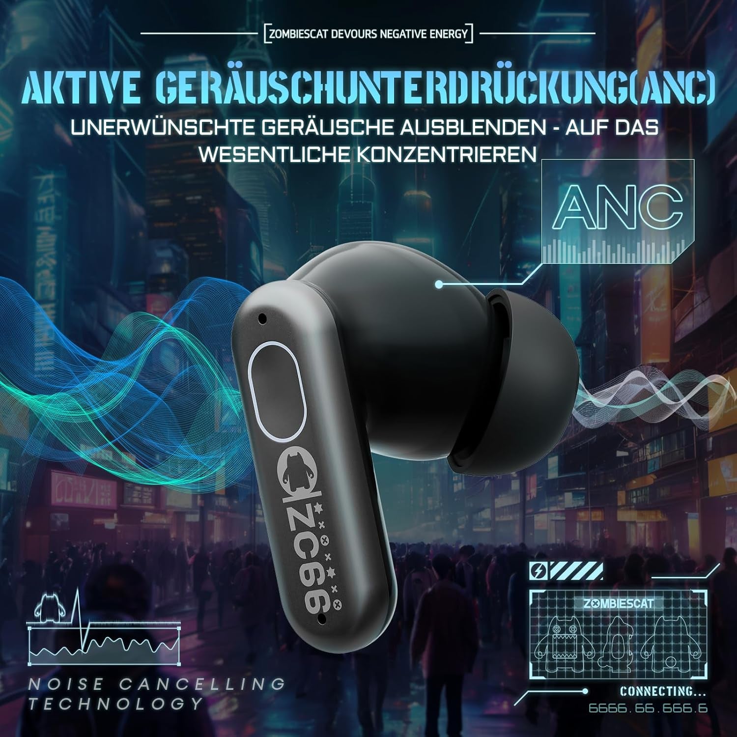 Kopfhörer Kabellos Bluetooth, Noise Cancelling Kopfhoerer, Bluetooth Kopfhörer Mit Tiefen Bässen, Kabellose Bluetooth 5.4, Rgb-Licht, in Ear Kopfhörer Für Android Ios, B5 Grau