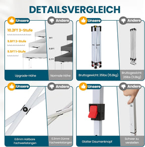 Hoteel Pop-Up-Zelt Für Partys Mit 4 Sandsäcken, 4 Seilen, 4 Heringen Und Gewelltem Rand, Ez-Setup Für Eine Person, Verdickte 0,6 Mm Kreuzrohre Für Zusätzliche Höhe, 310 Cm Modell Für Reichlich