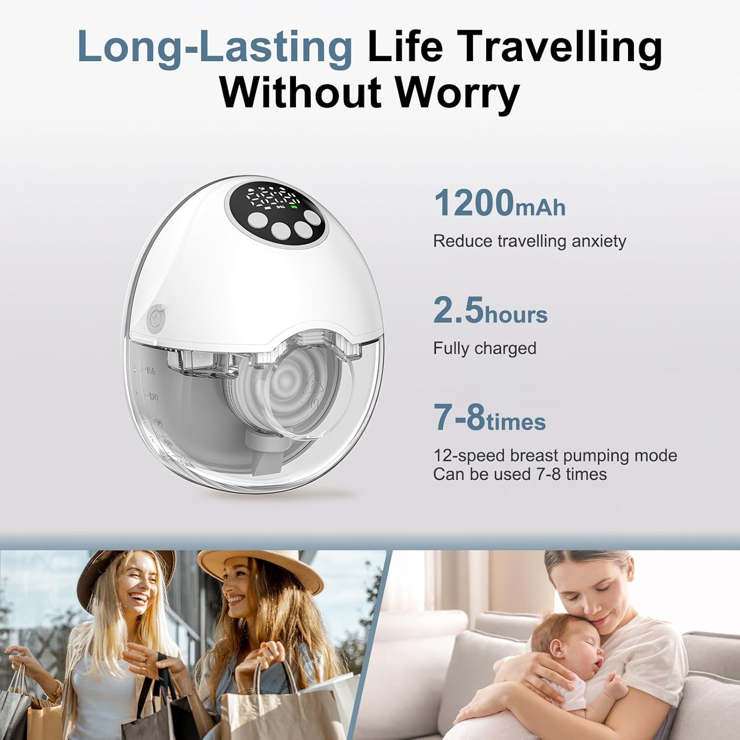 Elektrische Milchpumpe, Fmilchpumpe Handsfree, Mit Überlauffunktion Und Sprachansage, 4 Modi Und 12 Geschwindigkeiten Einstellbar, Geräuscharmer Betrieb Milchpumpe Elektrisch (Weiß)