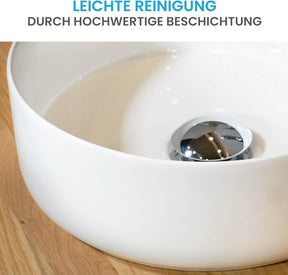 Bächlein Aufsatzwaschbecken Tamula (Rund) - Keramik Waschbecken Ø 31,5 Cm - Moderne Design Waschschale Für Badezimmer Und WC - Hochwertiges Handwaschbecken in Weiß