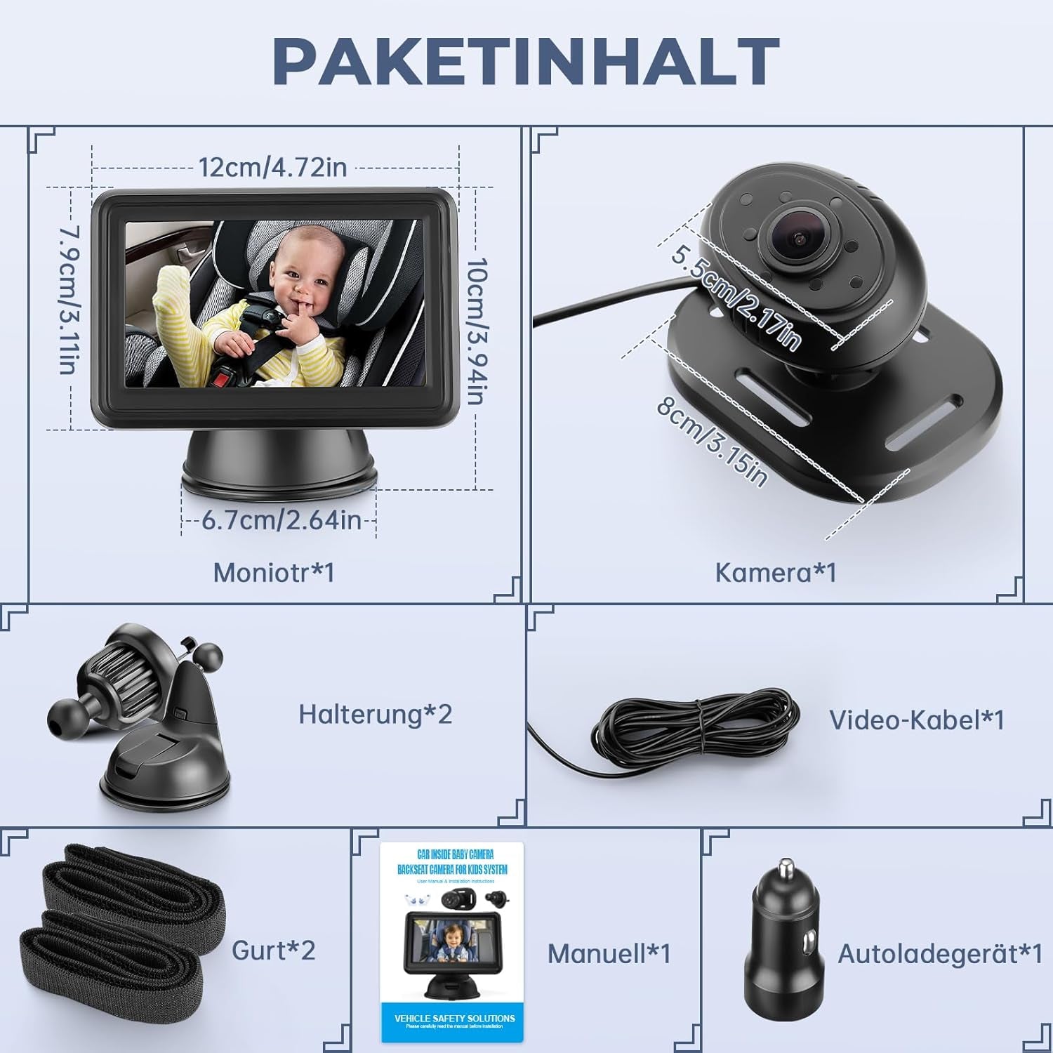 Baby Auto Kamera HD 1080P, 4,3'' Rücksitzkamera Mit Monitor, USB Plug-And-Play, Autospiegelkamera Nachtsicht Auto Spiegel Display Klare Sicht Für Den Rücksitz