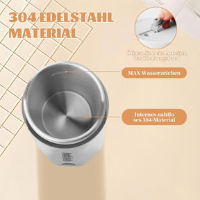 Elektrischer Reisewasserkocher Klein 500ML, Kleiner Wasserkocher Reise Schnelles Kochwasser Mini -Wasserkocher Tragbar 304 Edelstahl, Automatisches Schließen, for Tee, Kaffee, Babymilch,Elfenbeinweiß