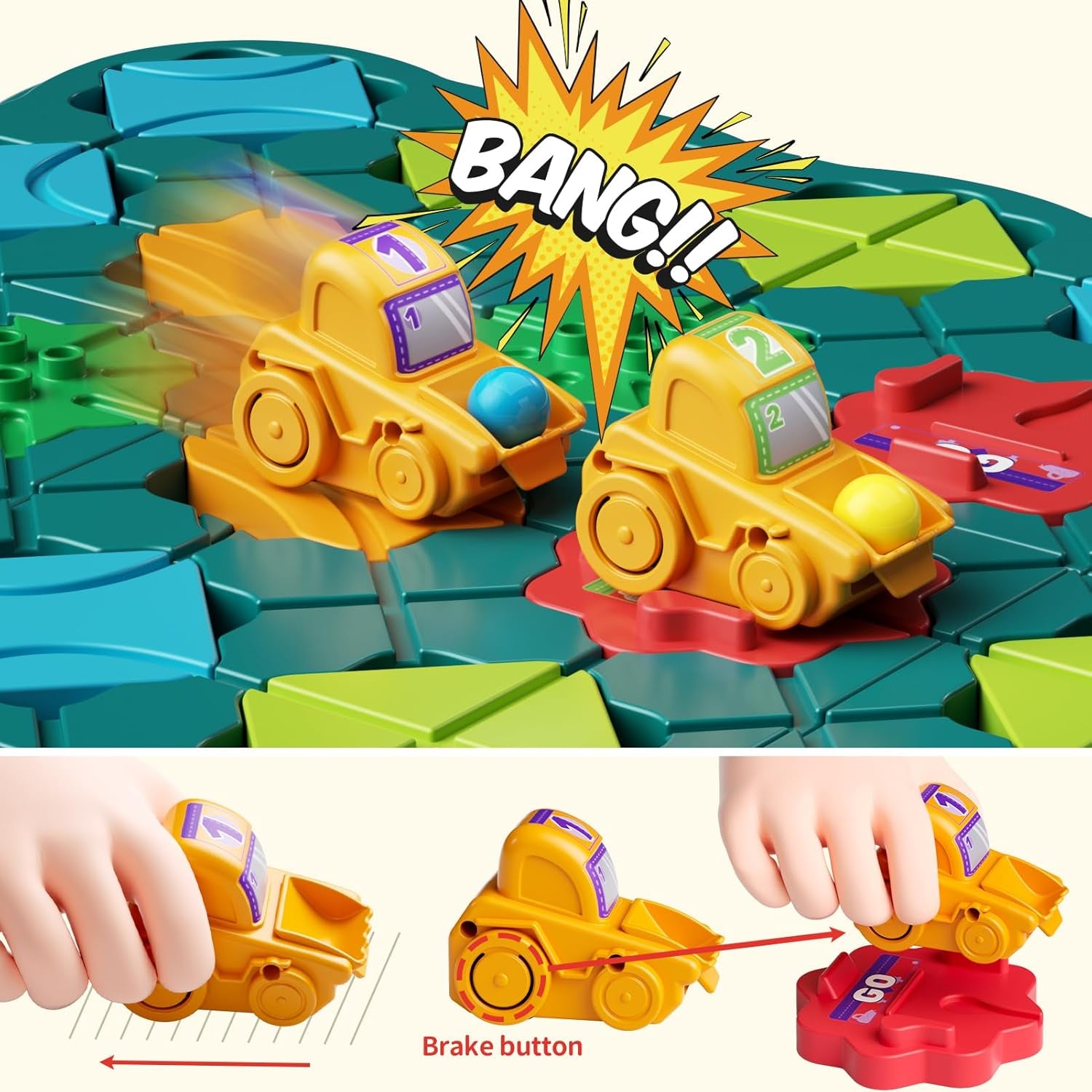 Burgkidz Logischer Straßenbauer Brettspiele Für Kinder 4 5 6 7 8 Jahre Jungen, 57 X 57 Cm Großes Brett Labyrinth Puzzle Logik Spiel Mit 3 Rückzugbagger, Geschenke Kinderspielzeug Für Alter 4-8