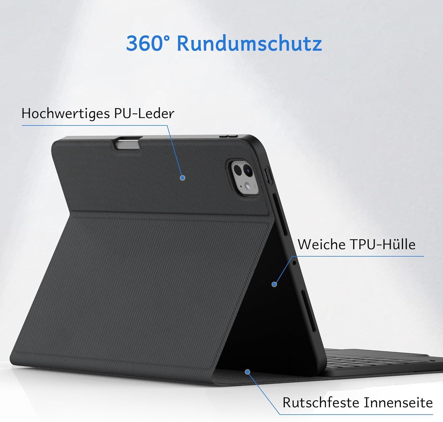CACOE Hülle Tastatur Kompatibel Mit Ipad Pro 11 Zoll M4 Hülle 2024 Mit Touchpad, 7-Farbige Beleuchtung Abnehmbare Kabellose, Schwarz