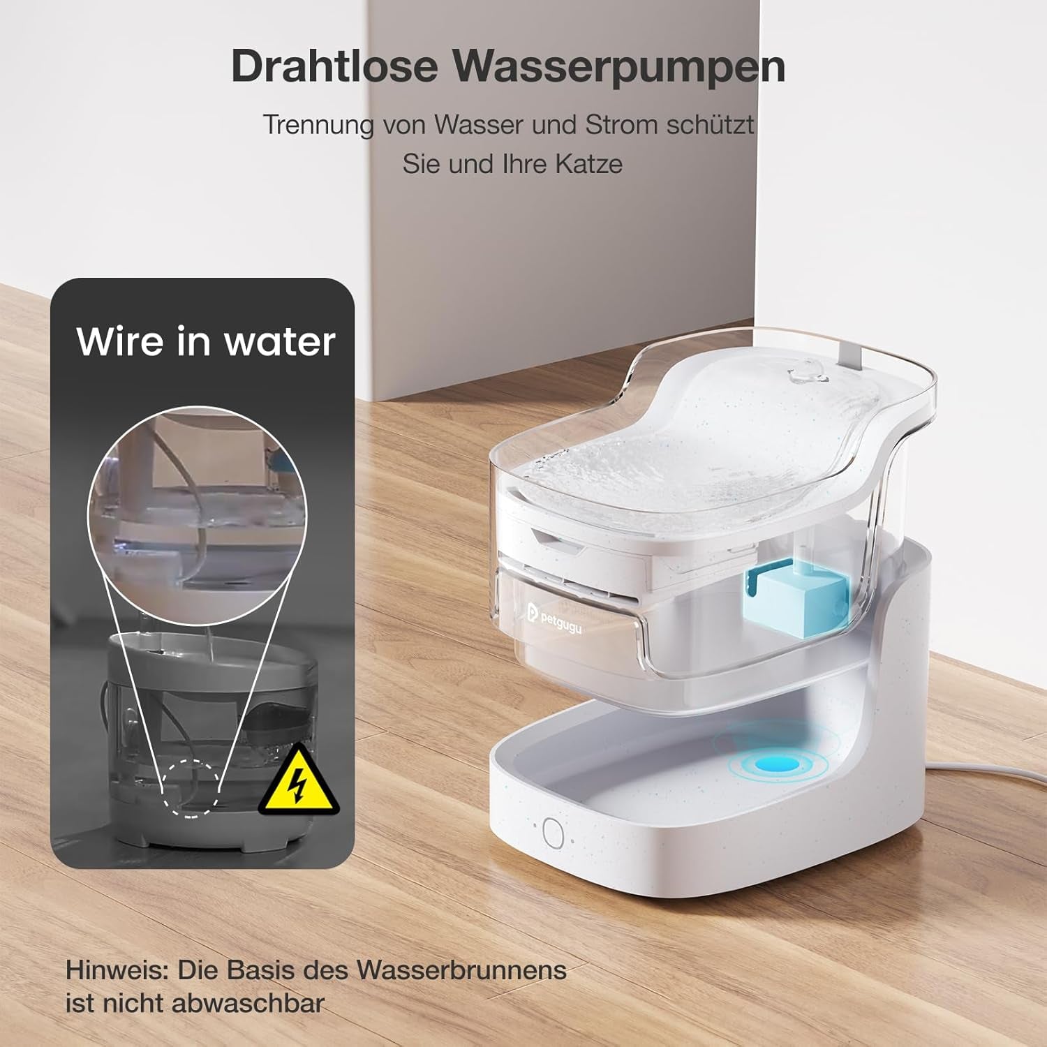 PETGUGU Katzenbrunnen: Kabelloser Wasserpumpe Trinkbrunnen Für Katzen, 2L Ultra-Leiser Katzen Trinkbrunnen, Hundebrunnen Mit Bewegungsmelder(Pf1)