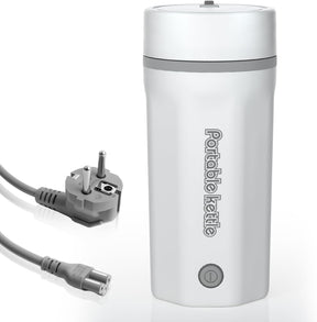 Elektrischer Reisewasserkocher Klein 500ML, Kleiner Wasserkocher Reise Schnelles Kochwasser Mini -Wasserkocher Tragbar 304 Edelstahl, Automatisches Schließen, for Tee, Kaffee, Babymilch,Elfenbeinweiß