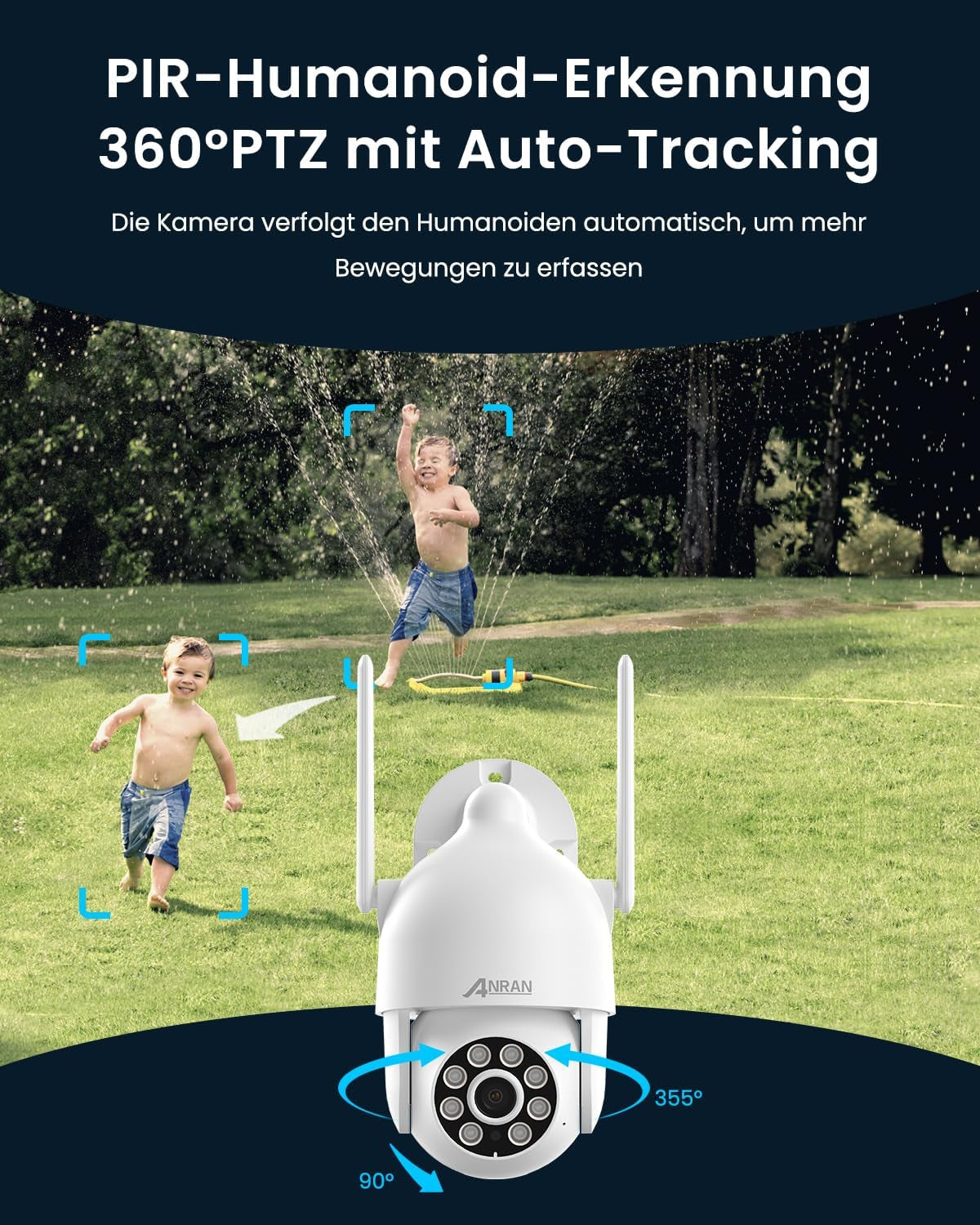 ANRAN 3K Überwachungskamera Aussen WLAN, 360° PTZ Kamera Überwachung Outdoor Mit Automatischer Verfolgung, 5MP Vollfarbige Nachtsicht, Zwei-Wege-Audio, P2 Max