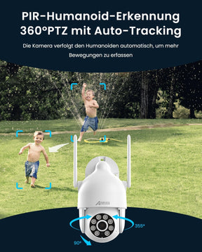 ANRAN 3K Überwachungskamera Aussen WLAN, 360° PTZ Kamera Überwachung Outdoor Mit Automatischer Verfolgung, 5MP Vollfarbige Nachtsicht, Zwei-Wege-Audio, P2 Max