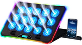 KLIM V15 Gaming Laptop Cooling Pad Mit 15 Lüftern + Kühler + Stabiler RGB Ständer + Kompatibel Bis 17" + 2 USB Ports + Handyhalterung + 5 Jahre Schutz