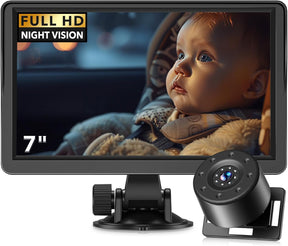 7In Baby Car Camera, 1080P IR Night Vision Baby Car Mirror with 178° Wide Angle - HD IPS Display Rear Facing Monitor, Safe Driving for New Parents, Infants, Kids & Toddlers