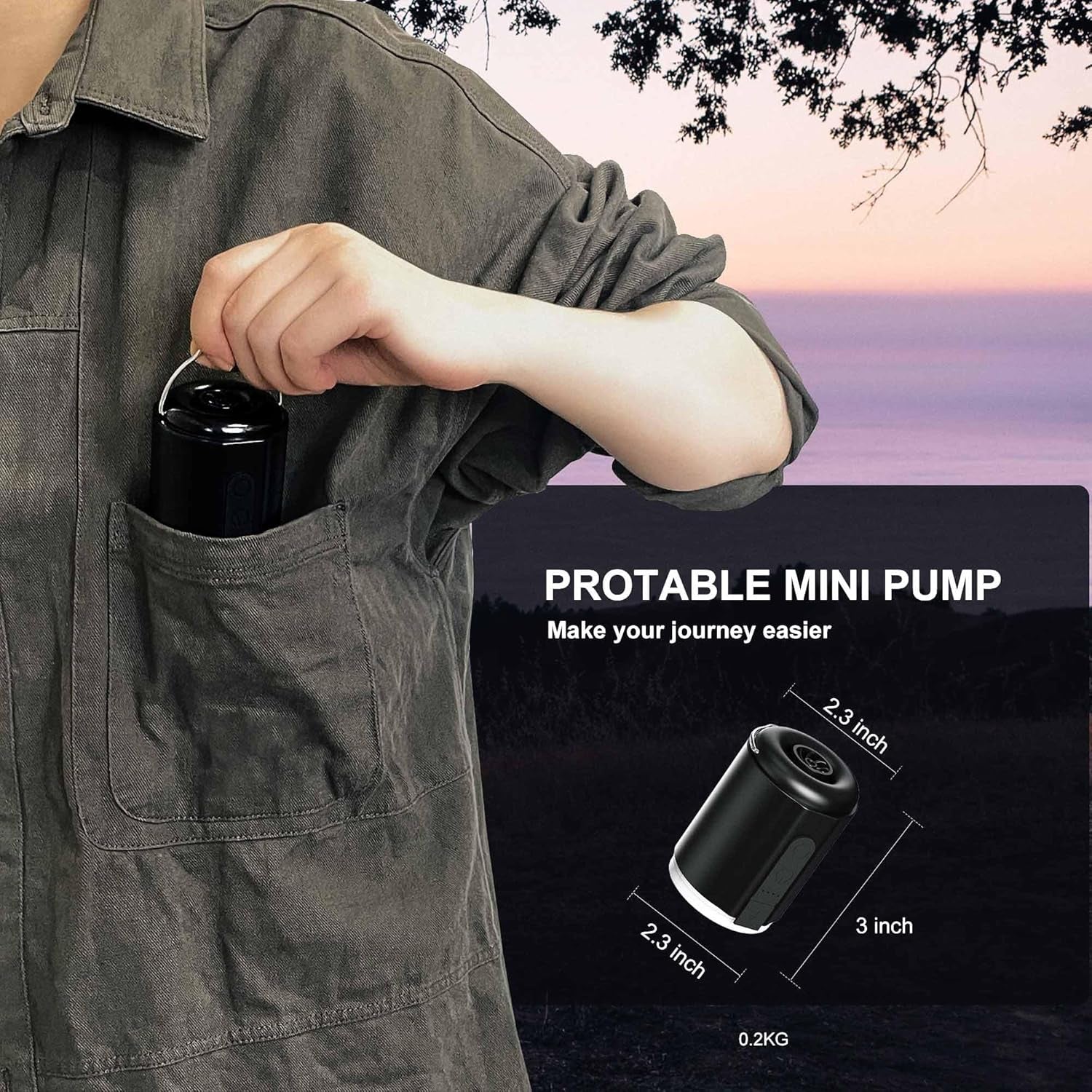 Elektrische Luftpumpe Für Luftmatratze, 5.2Kpa Mini Electric Air Pump Tragbare Mit Campinglampe & Wiederaufladbare Akku, Kompakt Schnell Zum Aufblasen Und Entleeren Für Poolschwimmer Boote