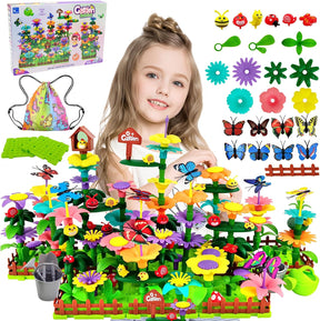 Cyiecw 332 PCS Blumengarten Spielzeug Ab 4 Jahre Mädchen,Kinder Blumen Bausteine,Diy Bouquet Sets Mit Aufbewahrungstasche,Garten Spielzeug Für Kinder Kunst Blumenarrangement Geschenk