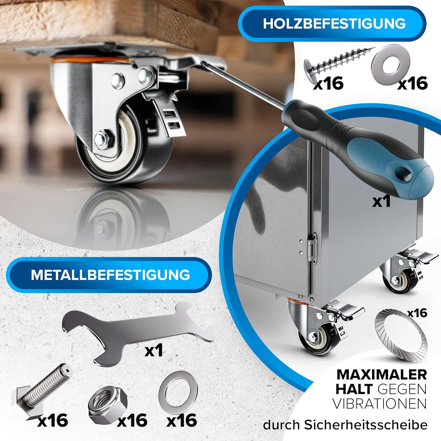 PEARWAY™ Premium Schwerlastrollen Bis 320Kg [4X Bremse] I Robuste Möbelrollen I Rollen Für Möbel I Lenkrollen 50Mm Für Innen & Außen I Transportrollen Schwerlast I Rollen Schwerlast I Möbel Rollen