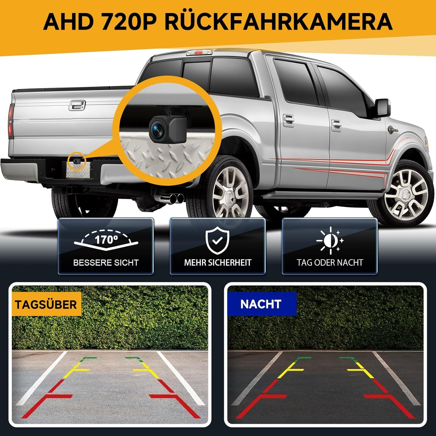 AHD Rückfahrkamera Auto, Universal NTSC & PAL IP67 Wasserdicht Auto Rückansicht Kamera 170° Weitwinkel Mit 26 Ft Stecker Für Auto LKW SUV Wohnmobil
