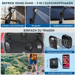 Camping Dusche, [8000Mah] Campingdusche Tragbare Mit Pumpe Und Temperaturanzeige, Mobile Dusche Outdoor Set Mit Duschkopf Und 2M Schlauch Für Camping Garten Autowaschen Strand Reisen Haustier
