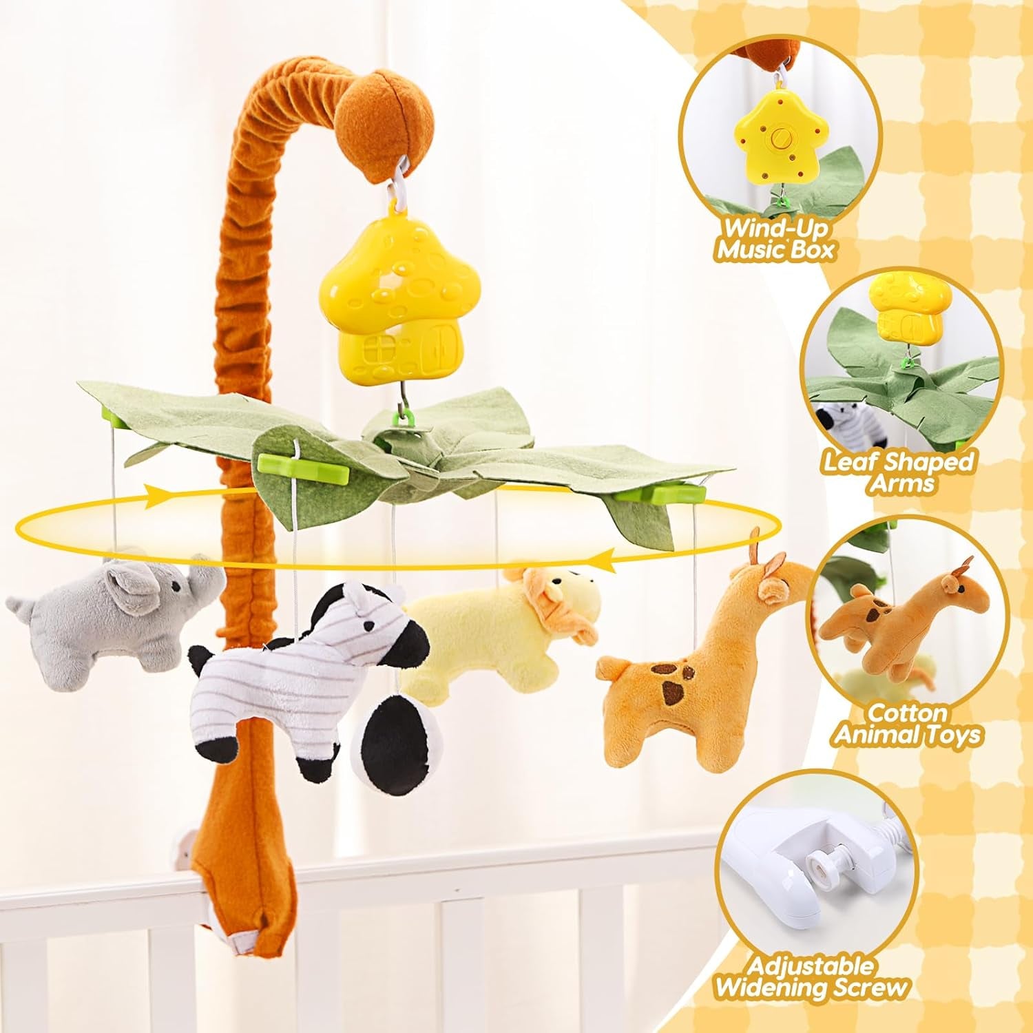Baby Krippe Mobile Mit Musik, Hanging Rotating Arm, Nursery Mobile Mit Weichem Baumwollbezug, Baby Mobile Bettglockenspiel Für Jungen Und Mädchen, Wind-Up Music Box, Einfache Montage