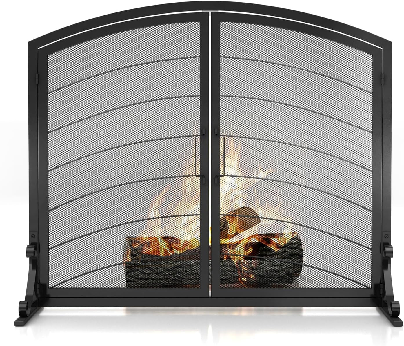 SCENDOR GARDEN Kaminabdeckung Schmiedeeisen 99CM (L) X 83.6CM (H) Moderner Stilvoller Faltbarer Sicherheits-Kaminzaun Funkenabweiser Schwarz