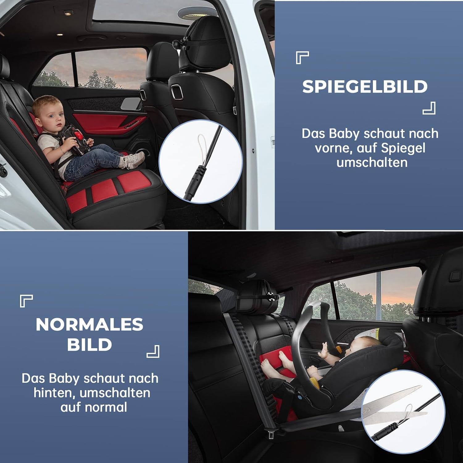 Baby Auto Kamera HD 1080P, 4,3'' Rücksitzkamera Mit Monitor, USB Plug-And-Play, Autospiegelkamera Nachtsicht Auto Spiegel Display Klare Sicht Für Den Rücksitz