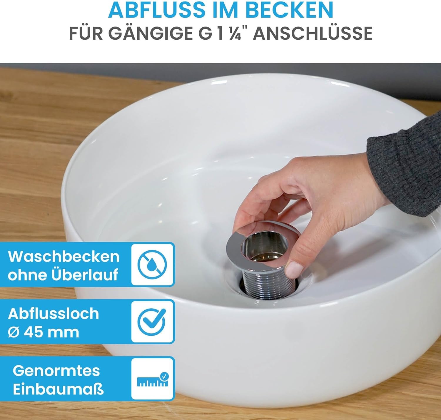 Bächlein Aufsatzwaschbecken Tamula (Rund) - Keramik Waschbecken Ø 31,5 Cm - Moderne Design Waschschale Für Badezimmer Und WC - Hochwertiges Handwaschbecken in Weiß