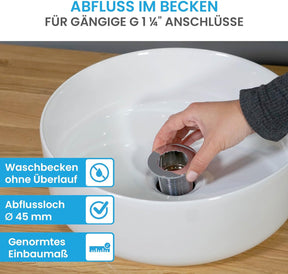 Bächlein Aufsatzwaschbecken Tamula (Rund) - Keramik Waschbecken Ø 31,5 Cm - Moderne Design Waschschale Für Badezimmer Und WC - Hochwertiges Handwaschbecken in Weiß