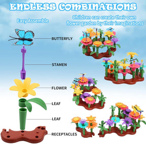Cyiecw 332 PCS Blumengarten Spielzeug Ab 4 Jahre Mädchen,Kinder Blumen Bausteine,Diy Bouquet Sets Mit Aufbewahrungstasche,Garten Spielzeug Für Kinder Kunst Blumenarrangement Geschenk