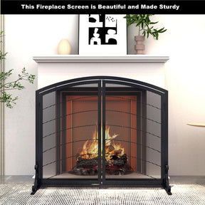 SCENDOR GARDEN Kaminabdeckung Schmiedeeisen 99CM (L) X 83.6CM (H) Moderner Stilvoller Faltbarer Sicherheits-Kaminzaun Funkenabweiser Schwarz