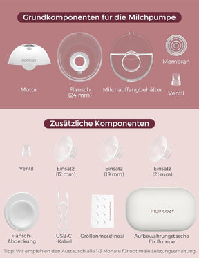 Momcozy Milchpumpe Elektrisch Tragbar Freihändig M5, Doppelmilchpumpe Für Den Babymund, Doppelt Abgedichteter Flansch Mit 3 Modi Und 9 Stufen, 24 Mm (1, Rot)
