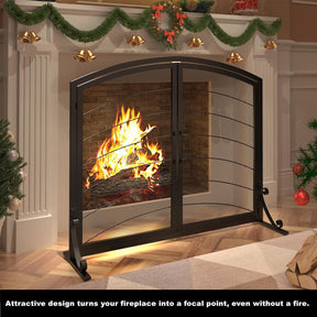 SCENDOR GARDEN Kaminabdeckung Schmiedeeisen 99CM (L) X 83.6CM (H) Moderner Stilvoller Faltbarer Sicherheits-Kaminzaun Funkenabweiser Schwarz