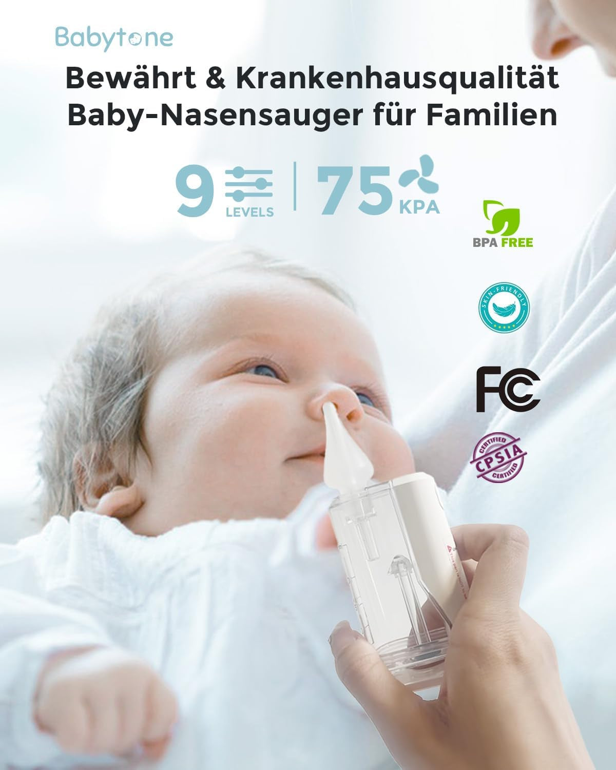 Nasensauger Baby Elektrisch, Nasal Aspirator Mit 9 Stufen, Wiederaufladbar Nasenschleim Sauger Mit Musik & Licht, 3 Silikonspitzen, Anti-Reflux-Design