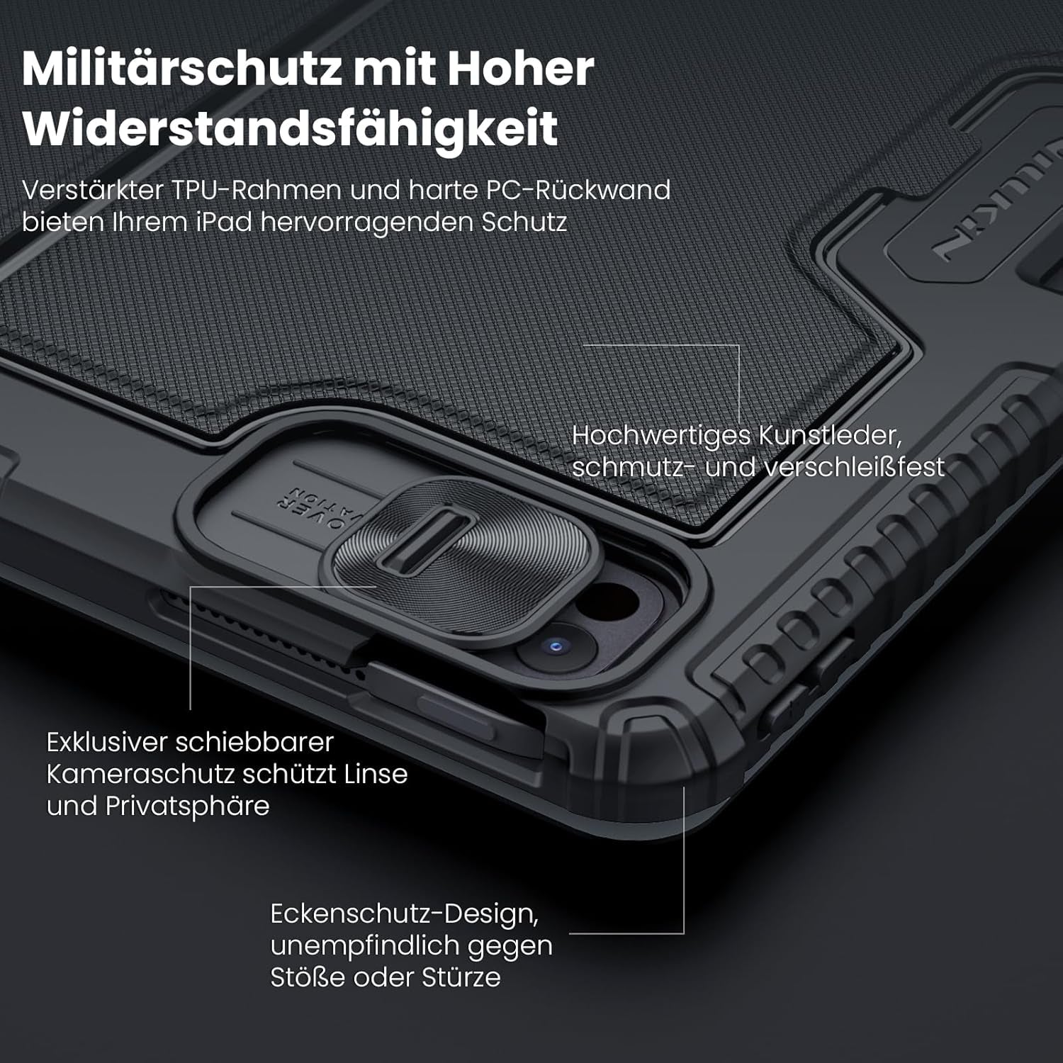 Nillkin Ipad Pro 13 Zoll (M4, 2024) Hülle Mit Tastatur, Robuste Tastaturhülle Mit Kamerabedeckung,Verstellbar, Abnehmbar,Magischem Trackpad, 7-Farben-Hintergrundbeleuchtung,Schwarz