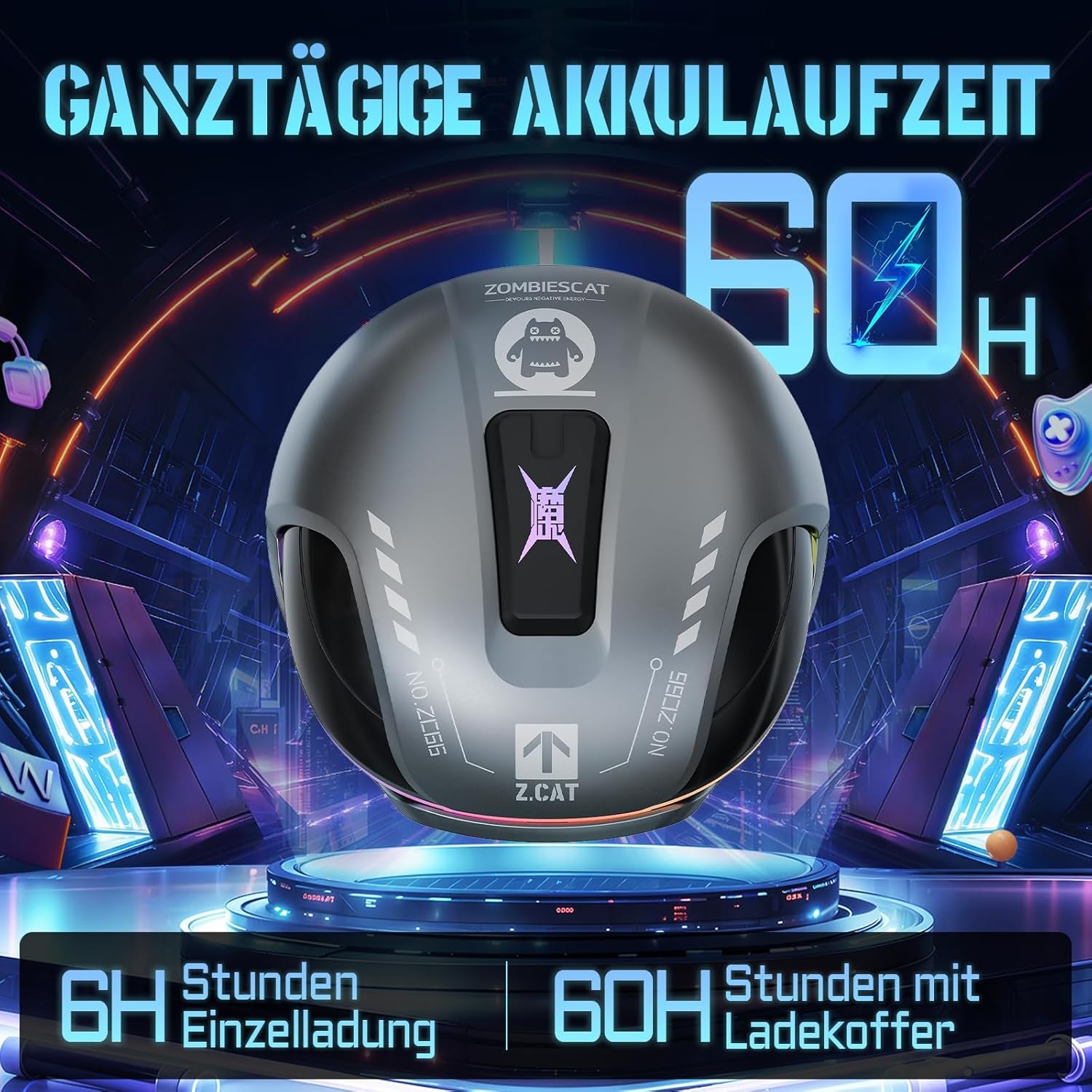 Kopfhörer Kabellos Bluetooth, Noise Cancelling Kopfhoerer, Bluetooth Kopfhörer Mit Tiefen Bässen, Kabellose Bluetooth 5.4, Rgb-Licht, in Ear Kopfhörer Für Android Ios, B5 Grau