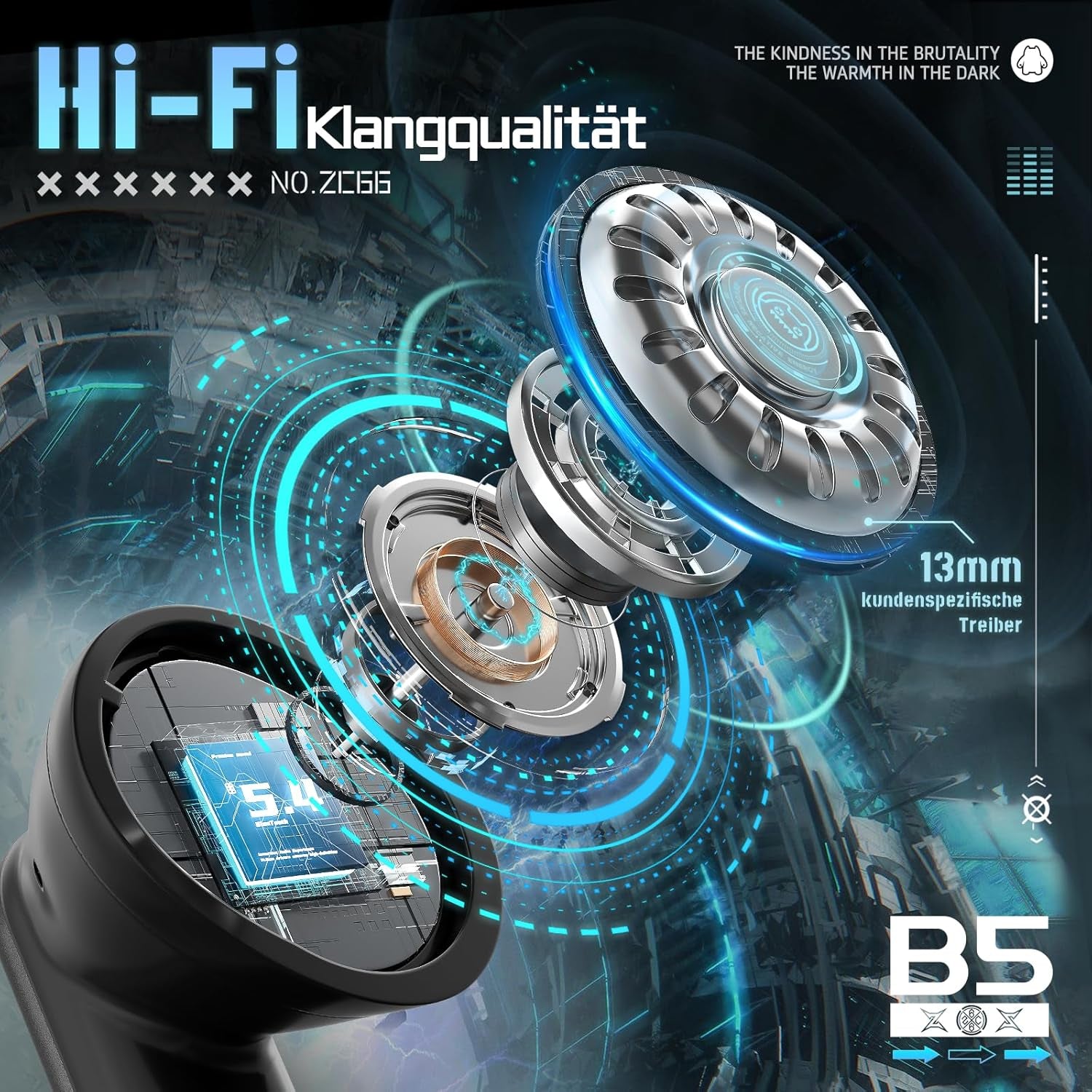 Kopfhörer Kabellos Bluetooth, Noise Cancelling Kopfhoerer, Bluetooth Kopfhörer Mit Tiefen Bässen, Kabellose Bluetooth 5.4, Rgb-Licht, in Ear Kopfhörer Für Android Ios, B5 Grau