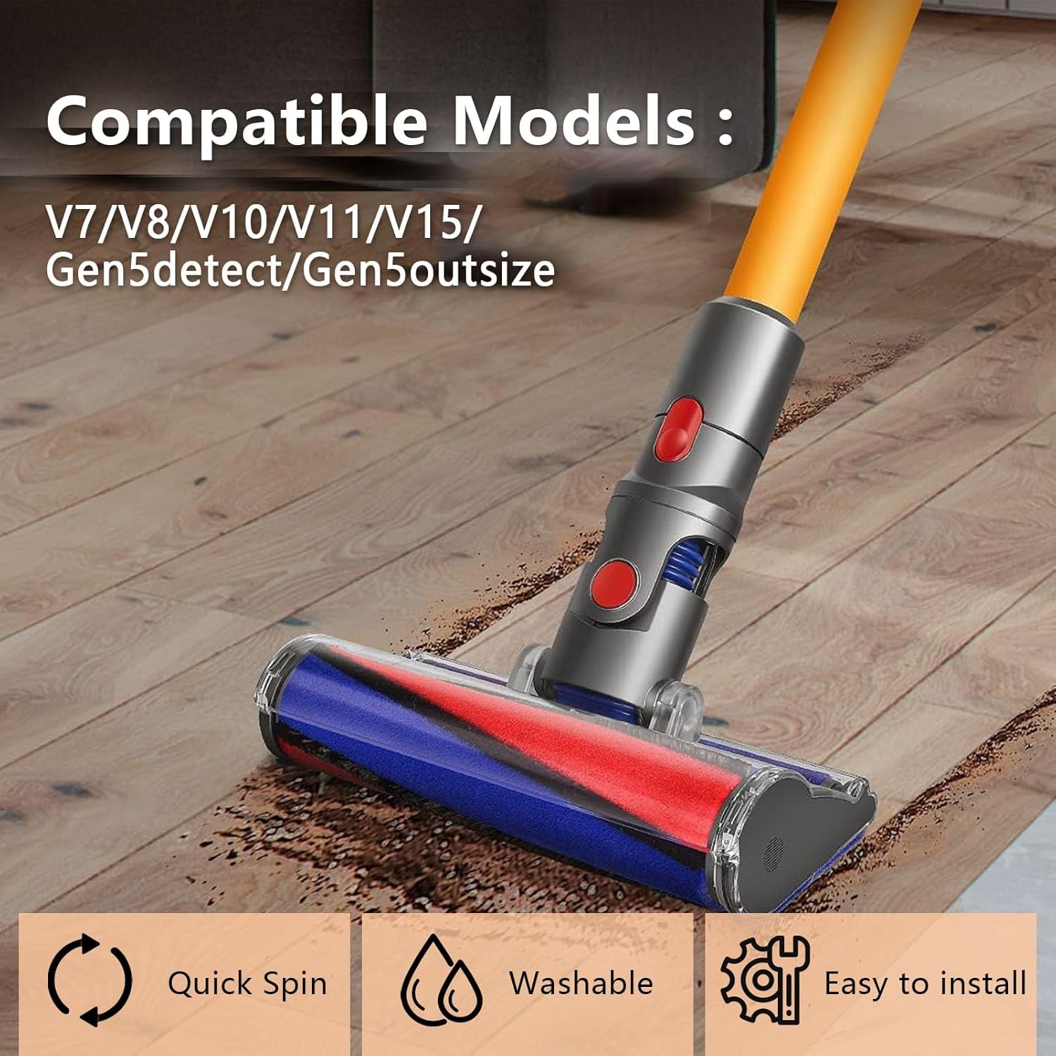 Softwalze Bodendüse Zubehör Für Dyson V8(SV10) V10(SV12) V11(SV14) V15 Staubsauger, Elektrischer Soft Roller Bürste Aufsatz Für Harte Böden