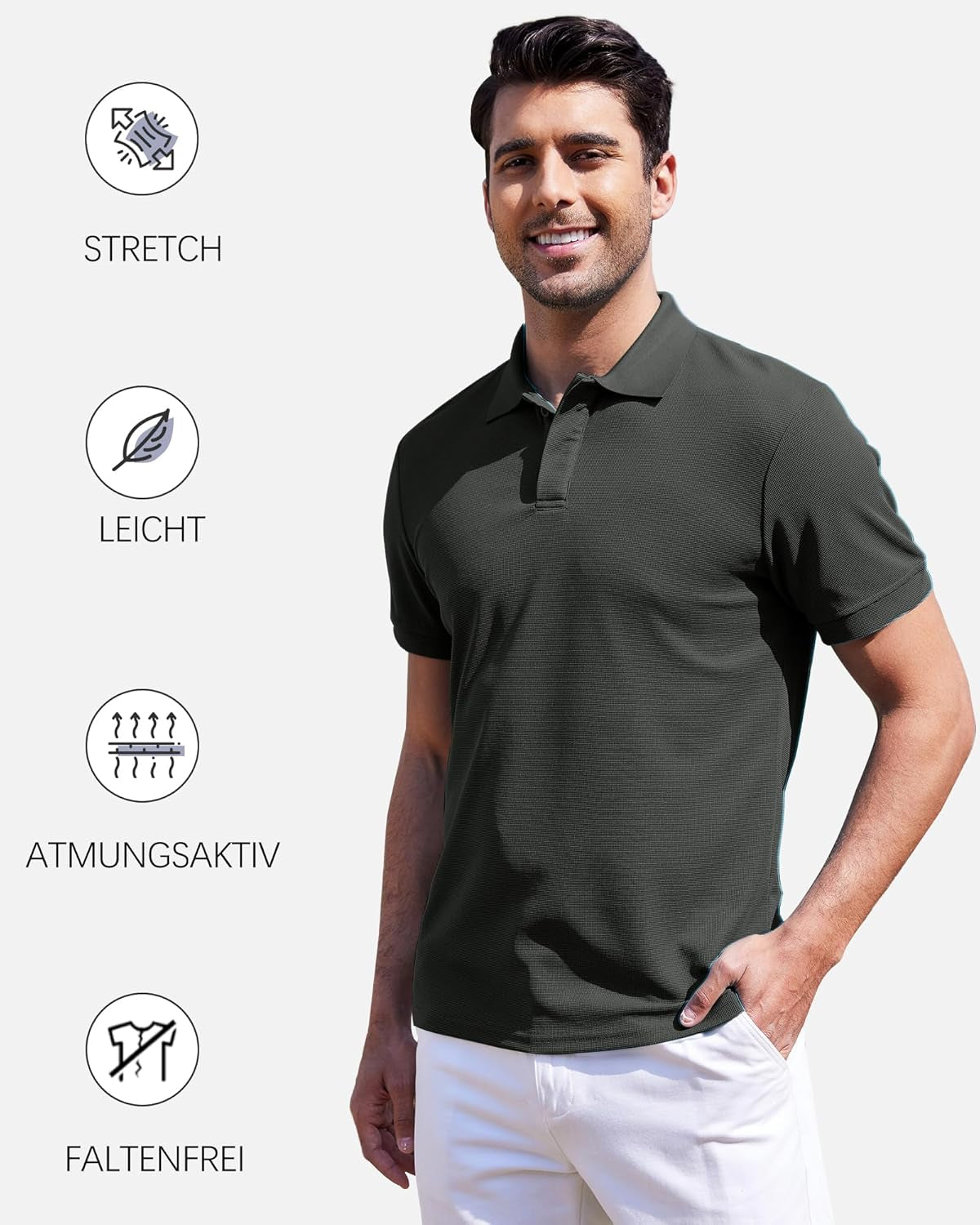 Herren Poloshirt Kurzarm – Unifarbenes Freizeit Polohemd, Atmungsaktives Sommer Poloshirt Mit Kragen Und Knopfleiste