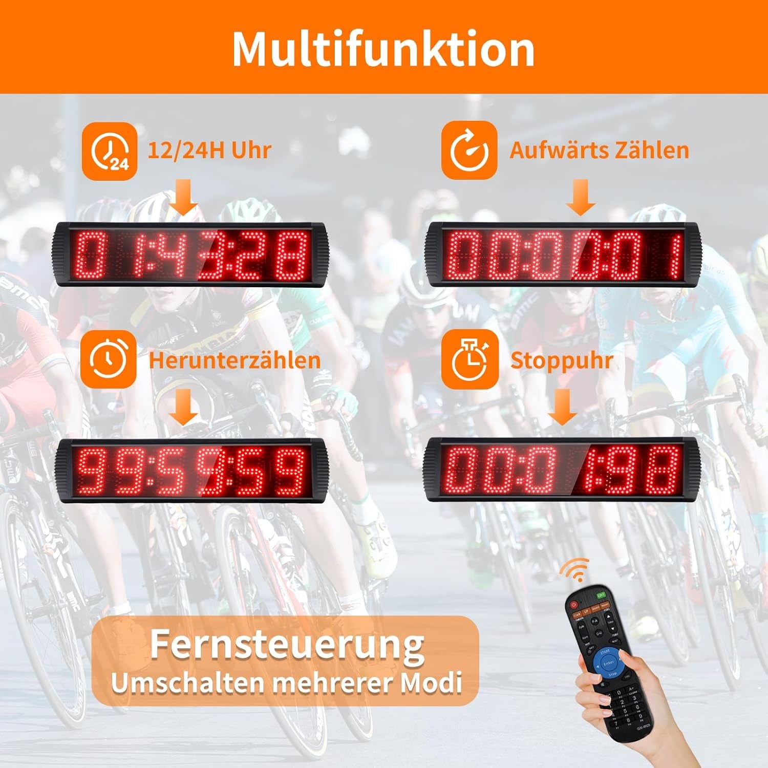 Countdown Timer, Stoppuhr Für Wettbewerbe, 5 Zoll Gym Timer Mit Stativ, Stoppuhr Sport Mit Fernbedienung, 6 Stelliges Digitales Led Display Digital Uhr, Stoppuhr Digital Für Home Gym Garage